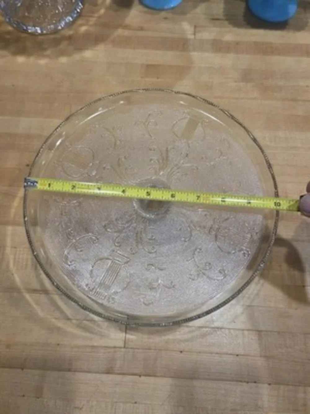 Vintage Jeannette Glass Harp Lyre Pedestal Cake Stand Gold Trim 10 Inch 1950s